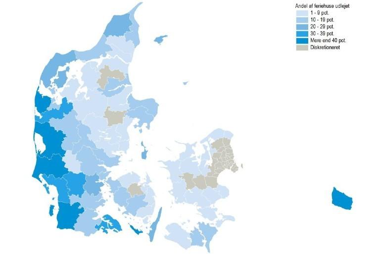 Udlejning af feriehuse er størst ved Vestkysten